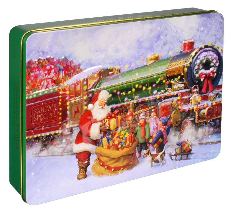 Grandma Wild's Embossed Santa & Train Tin With Assorted Biscuits