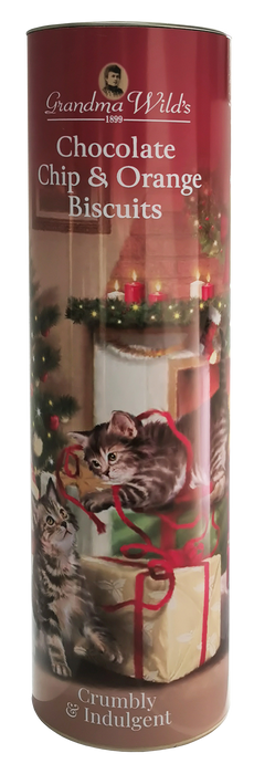 Christmas Playful Kittens Tube Of Choc Chip & Orange Biscuits.