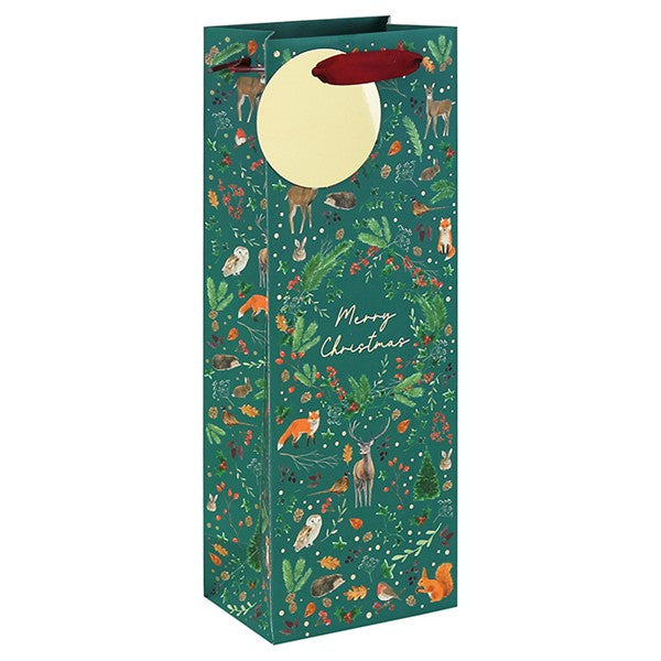 Xmas Woodland Embossed Bottle Bag