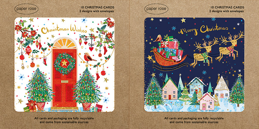 Paper Rose 'Front Door & Santa's Sleigh' Boxed Christmas Cards