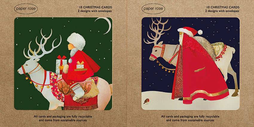 Paper Rose 'Santa & Snow Girl On Reindeer' Boxed Christmas Cards