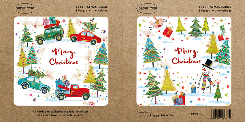 Paper Rose 'Delivering Presents & Building Snowmen' Christmas Cards Boxed
