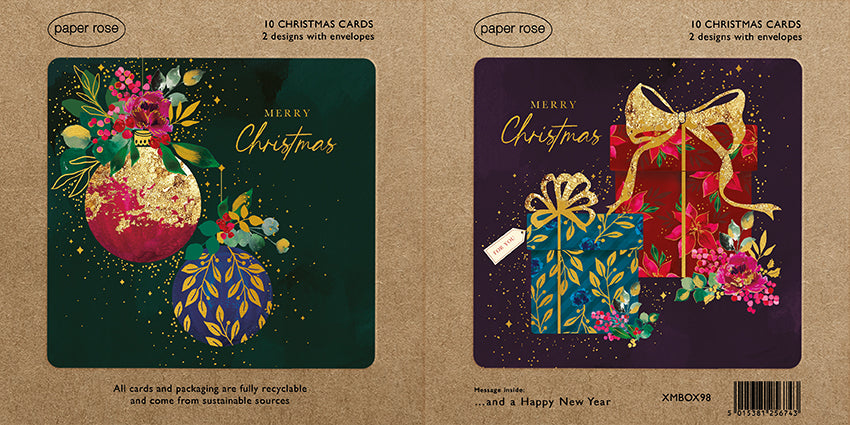 Paper Rose 'Christmas Presents & Baubles' Christmas Cards Boxed