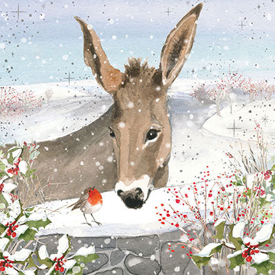 Paperlink 'Donkey And Robin' Pack Of 6 Charity Christmas Card