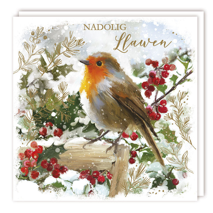 Tracks Publishing 'Robin On Log' Welsh Christmas Card