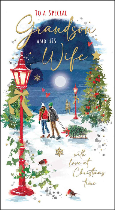 Jonny Javelin 'Grandson & Wife Pulling Tree' Christmas Card