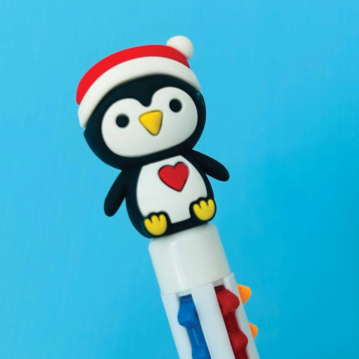 Rachel Ellen Six Colour Ballpoint Christmas Pen - Penguin Topper
