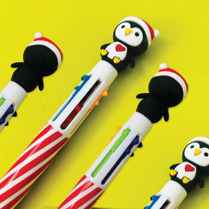 Rachel Ellen Six Colour Ballpoint Christmas Pen - Penguin Topper