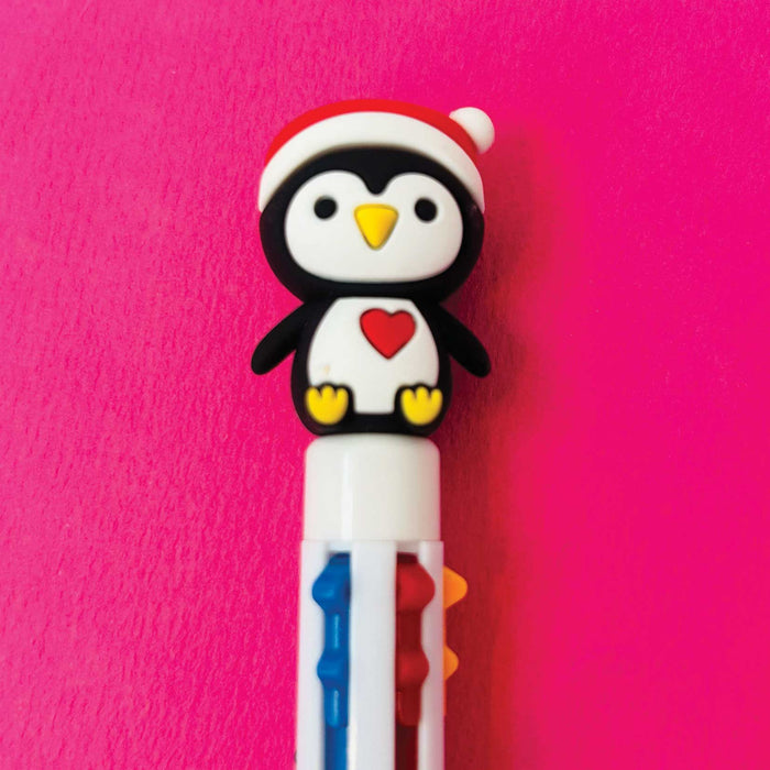 Rachel Ellen Six Colour Ballpoint Christmas Pen - Penguin Topper