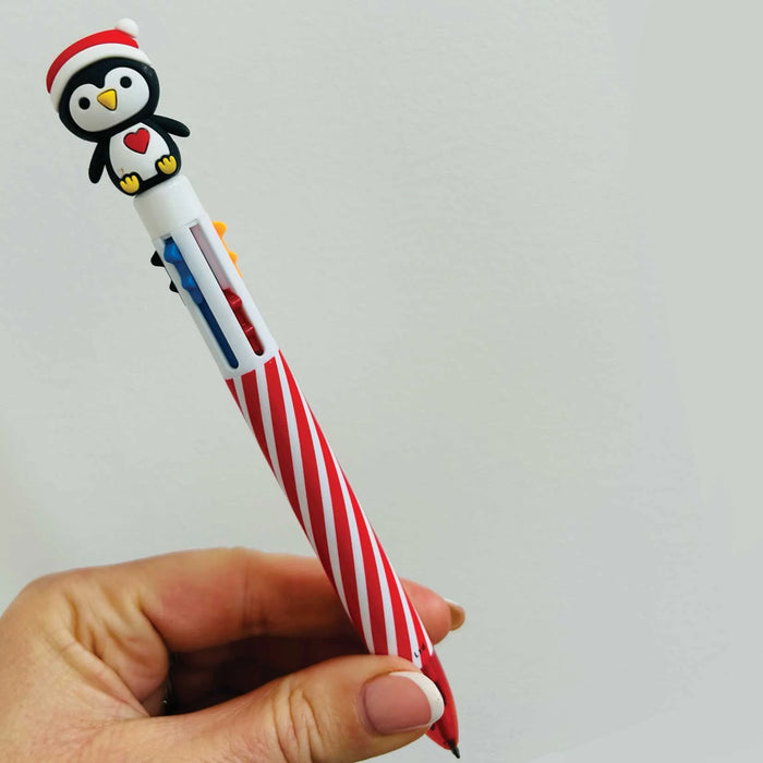 Rachel Ellen Six Colour Ballpoint Christmas Pen - Penguin Topper