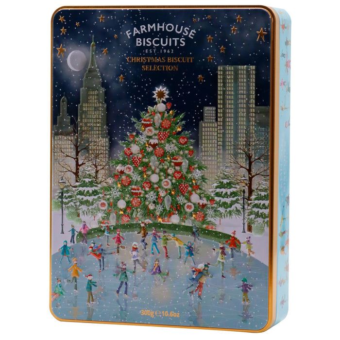 Farmhouse Biscuits Christmas Skating Scene Assorted Biscuits Tin