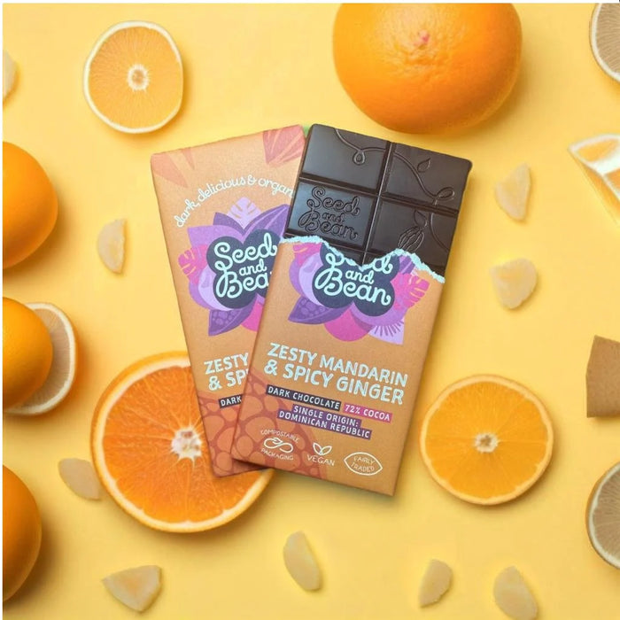 Seed & Bean Zesty Mandarin & Ginger Dark Chocolate Bar