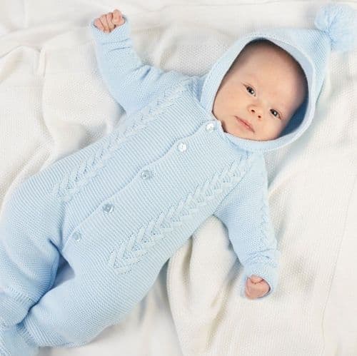 Dandelion Hooded Knitted Blue Pramsuit
