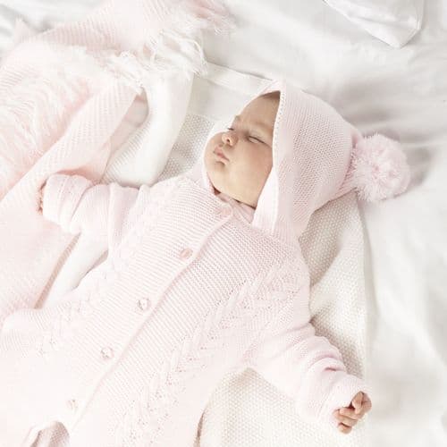 Dandelion Hooded Knitted Pink Pramsuit