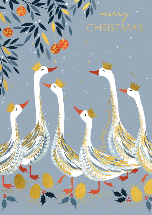Art File Geese in Golden Crowns Christmas Card