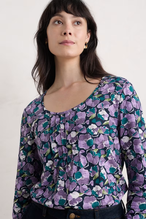 Seasalt Women's Penhollow Organic Cotton Printed Top In Paper Hellebores Echium