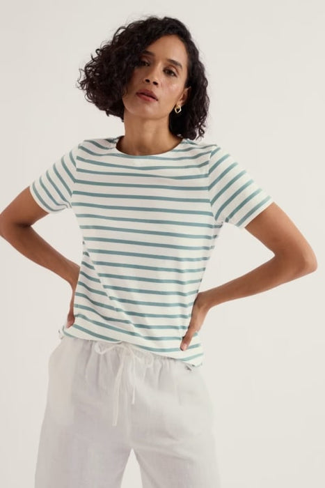 Seasalt Women's Sailor T-Shirt in GOTS-Certified Organic Cotton Jersey In Breton Chalk Sardine