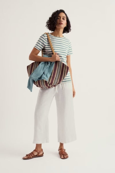 Seasalt Women's Sailor T-Shirt in GOTS-Certified Organic Cotton Jersey In Breton Chalk Sardine