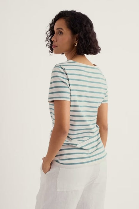 Seasalt Women's Sailor T-Shirt in GOTS-Certified Organic Cotton Jersey In Breton Chalk Sardine