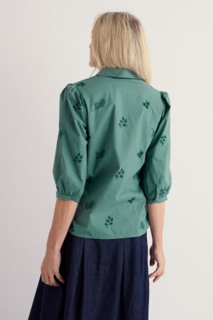 Seasalt Women's Hope Cottage Embroidered Blouse In Woodland Stitch Dune Grass