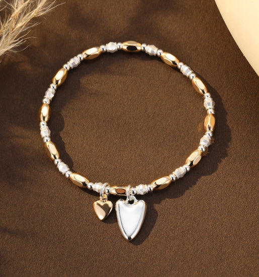 Gracee Jewellery Silver and Gold Double Heart Stretch Bracelet