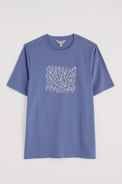 Seasalt Men's Midwatch Organic Cotton T-Shirt In Fish Swimming Bluebell