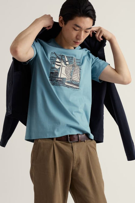 Seasalt Men's Midwatch Organic Cotton T-Shirt In Coverack Boats Enamel