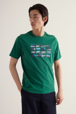 Seasalt Men's Midwatch Organic Cotton T-Shirt In Mini Scenes Ruscus Leaf