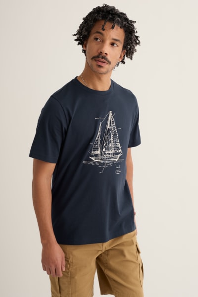 Seasalt Men's Midwatch Organic Cotton T-Shirt In Boat Sketch Maritime