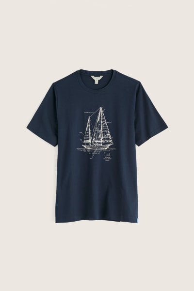 Seasalt Men's Midwatch Organic Cotton T-Shirt In Boat Sketch Maritime