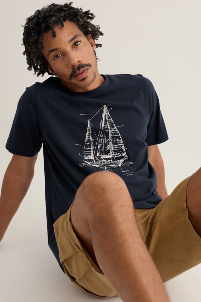 Seasalt Men's Midwatch Organic Cotton T-Shirt In Boat Sketch Maritime