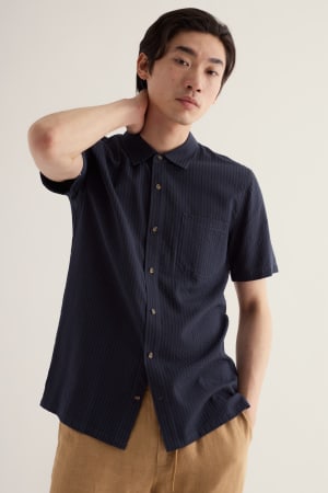 Seasalt Men's Yestin Short Sleeve Lyocell Blend Stripe Shirt In Inkwell