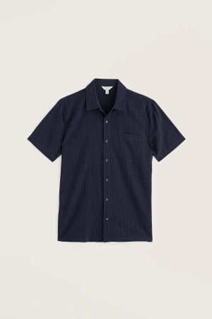 Seasalt Men's Yestin Short Sleeve Lyocell Blend Stripe Shirt In Inkwell
