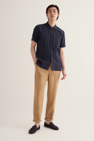 Seasalt Men's Yestin Short Sleeve Lyocell Blend Stripe Shirt In Inkwell
