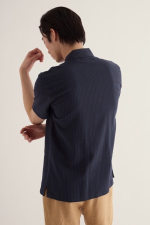 Seasalt Men's Yestin Short Sleeve Lyocell Blend Stripe Shirt In Inkwell