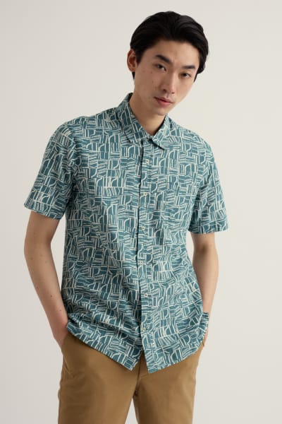 Seasalt Men's Palores Short Sleeve Organic Cotton Shirt In Wall Lines Estuary