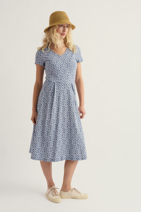 Seasalt Women's Pier View Jersey Dress bunched cornflowers dark voyage
