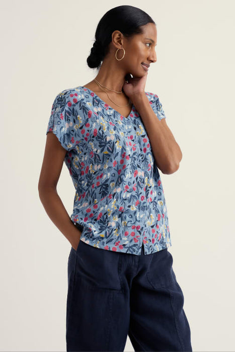 Seasalt Women's Studio Glass V-neck Jersey Top In Spring Stems Seascape Mix