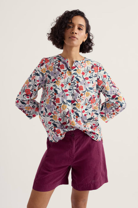 Seasalt Women's Watercolour Sketch 3/4 Sleeve Top In Winding Meadow Mix