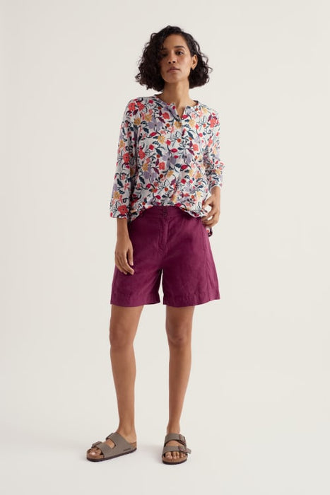 Seasalt Women's Watercolour Sketch 3/4 Sleeve Top In Winding Meadow Mix