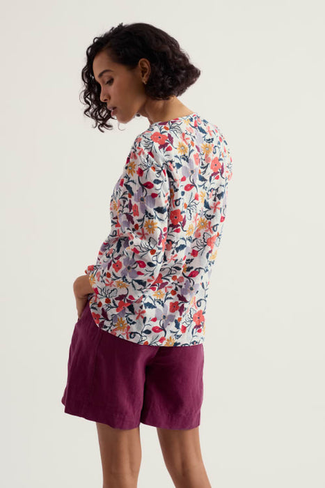 Seasalt Women's Watercolour Sketch 3/4 Sleeve Top In Winding Meadow Mix