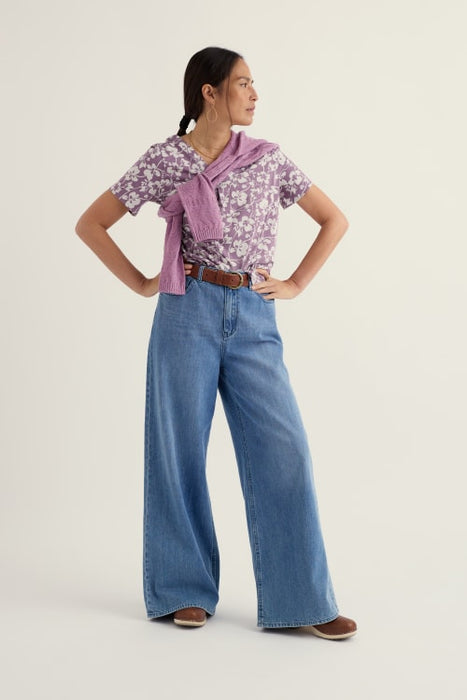 Seasalt Women's Barnoon Jersey Printed Short-Sleeve Top In Mallow Vine Verbena