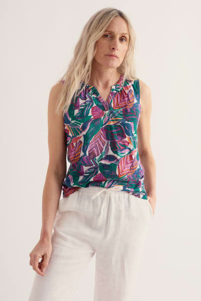 Seasalt Women's Purist Summer Vest Top In Canna Leaves Chalk