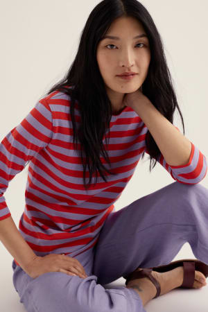 Seasalt Women's Sailor 3/4 Sleeve Top Organic Cotton Jersey In Scallion Bellflower