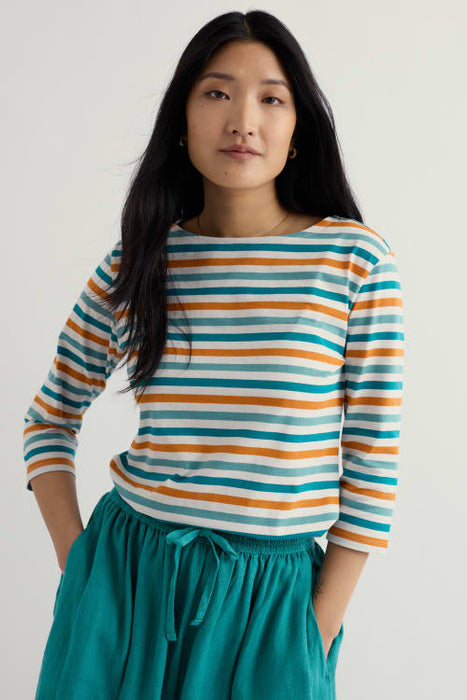 Seasalt Women's Sailor 3/4 Sleeve Top Organic Cotton Jersey In Tri Mini Cornish Deep Dive