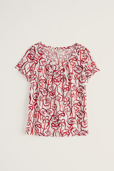 Seasalt Women's Appletree Keyhole Detail T-Shirt In Poppy Stems Chalk