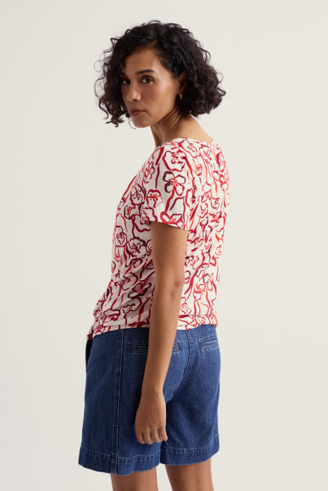 Seasalt Women's Appletree Keyhole Detail T-Shirt In Poppy Stems Chalk