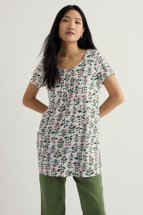 Seasalt Women's Busy Lizzy Short Sleeve Tunic In Painted Stems Chalk