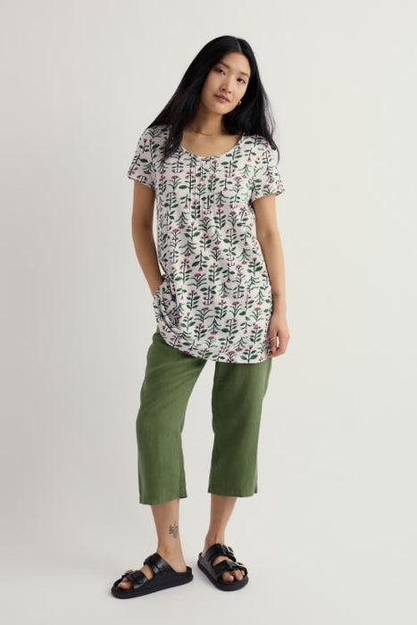 Seasalt Women's Busy Lizzy Short Sleeve Tunic In Painted Stems Chalk