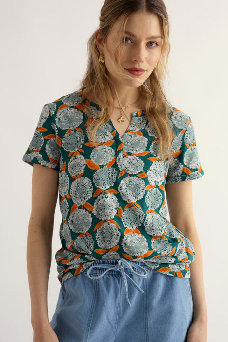 Seasalt Women's  Waterflow Short Sleeve Top In Painted Marigold Dark Wreckage